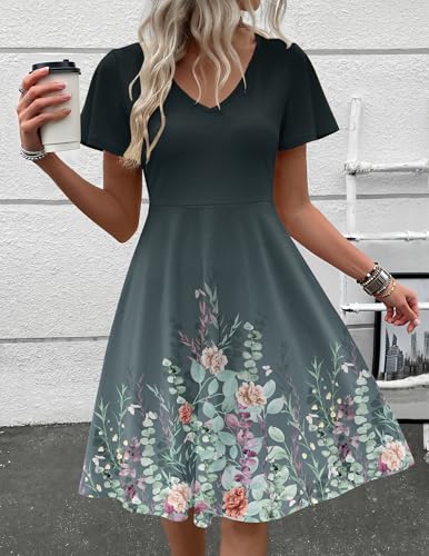Image of Zeagoo Womens Summer Dress Casual Swing Sundresses Floral Ruffle Short Sleeve Wedding Guest Dress Beach Mini Dress 2026