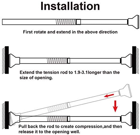 Shower Curtain Pole Black Tension Rod Extendable Shower Curtain Rail 66-120CM Curtain Pole No Drilling Telescopic Curtain Rod for Bath Curtain Kitchen