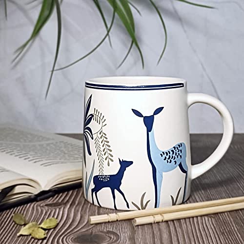 Image of Alive Blue Deer Art Printed Ceramic Tea /Coffee Mug Set of 2 (300 ml) | Microwave & Dishwasher Safe |Premium Ceramic Mugs for Home, Office & Gifting