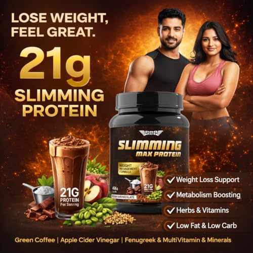 Image of SOS Nutrition Slimming Max Protein Powder | Weight Management for Men & Women | 21g Whey + Plant Protein Blend | Green Coffee & Apple Cider Vinegar | Multivitamins & Minerals | Lean Muscle & Metabolism Support (Dark Chocolate, 454g)