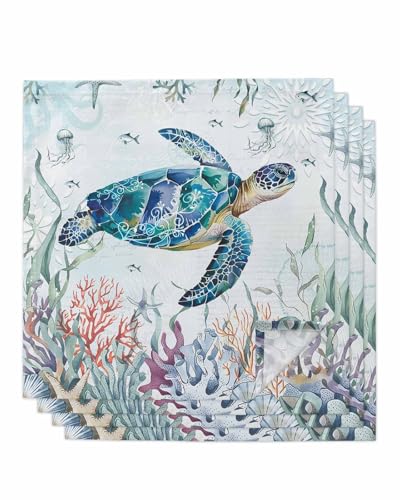 Servilletas de Tela Tortuga Marina Acuarela Paq 4 miniatura 1