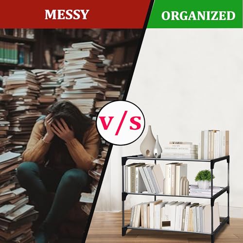 Image of PILOSHOP 3 Tier Metal Book Shelf Tall Narrow Storage Rack for Kids and Adults Modern Bookshelf Unit for Nursery, School, Home, and Office, Floor Mount Open