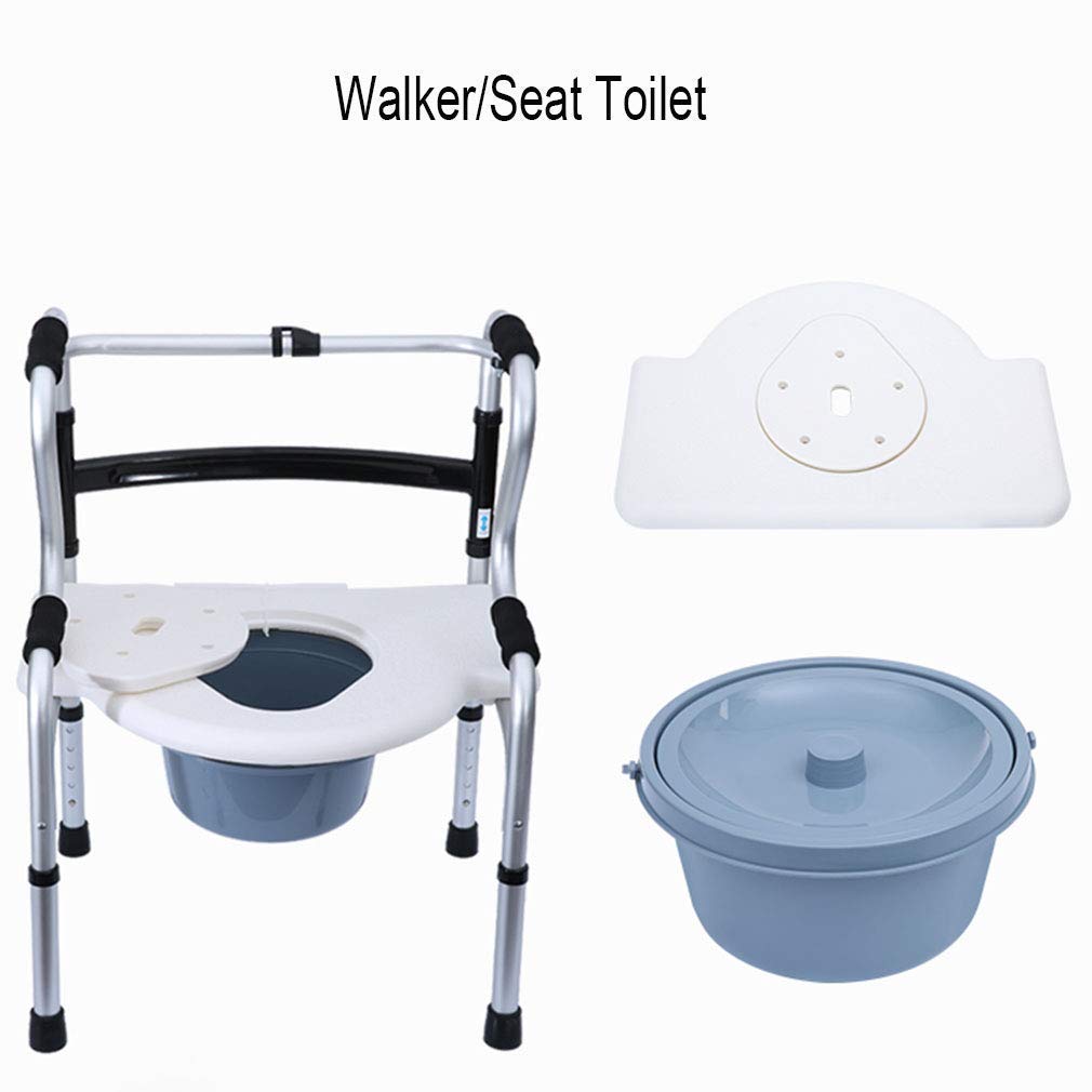 Andador, Silla de Ducha con Inodoro para Personas Mayores | Andador Plegable sin Ruedas - Altura Ajustable - Silla de Transporte con Asiento abatible, Ayuda de Movilidad para Personas Mayores