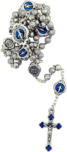 Miniatura 6 de Juego de regalo de rosario pequeño  Centro de mesa de medalla milagrosa con esmalte azul y cuentas de roseta  Viene con estuche decorativo,