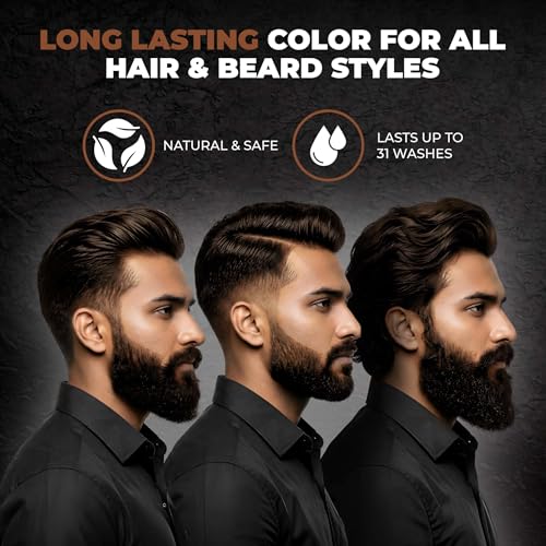 Image of BEARDO Beard & Hair Shampoo Color | Natural Brown | 100% Grey Coverage | 5 Minute Hair Colour | Ammonia Free | With Natural Actives | No Stain Beard Colour | 20ml X 5