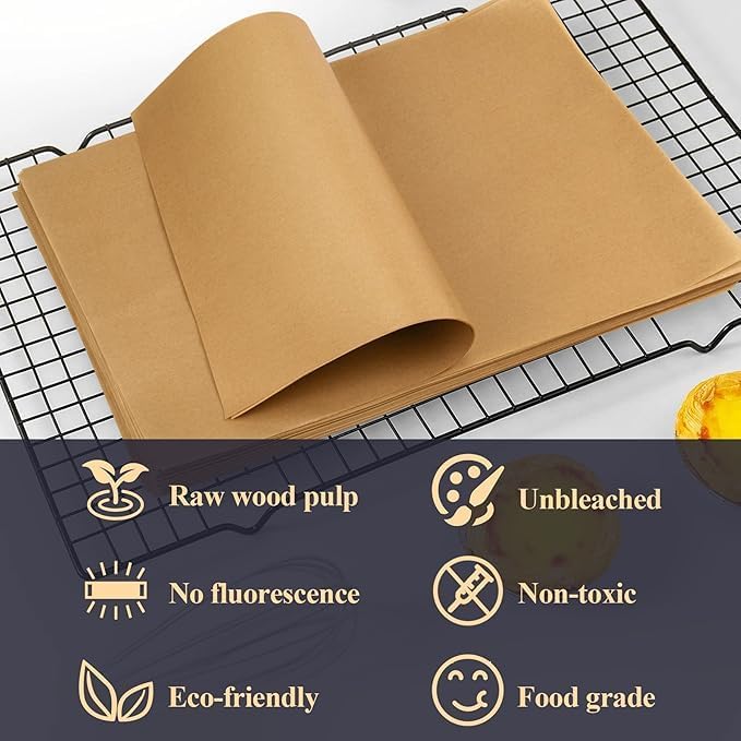 Image of EVERSTONE HOME Baking Paper Roll | Non-Stick Greaseproof Parchment Paper Sheets 9 x 13 Inch | Heat Resistant Baking Paper for Baking, Cooking, Roasting & Food Preparation (100 Pcs)