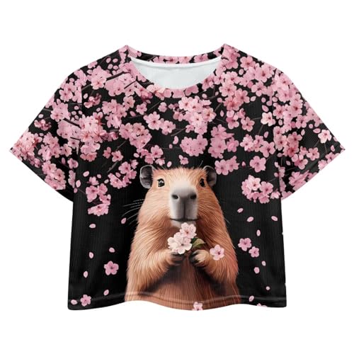 Image of Girls Fashion Crewneck Tee Shirts Casual Short Sleeve Crop Top Summer Outfits 5-14 Year