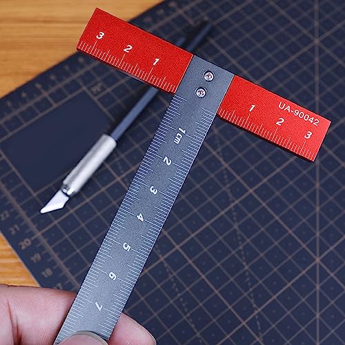T Shaped Ruler, Aluminum Alloy Lightweight Square T Ruler Accurate Scale For Woodworking, Silver / Black