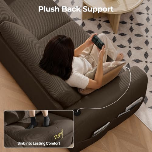 Image of 88.6 inch Modern Storage Loveseat Sofa, Small Couches for Living Room, Brown | Corduroy, USB Charging, Pull-Out Storage, Deep Seat, Comfy Love Seat for Small Spaces, Apartment, Bedroom, Dorm, Office