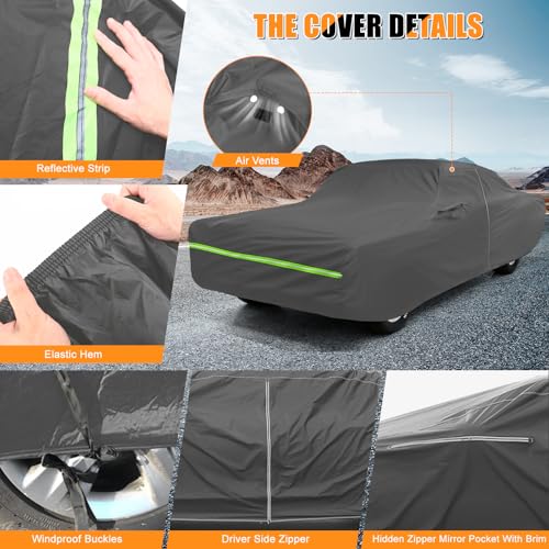 Car Cover Compatible with 1955-1959 & 1962-1970 Ford Fairlane Sedan/Hardtop, Custom Fit Heavy Duty Material All Weather Full Car Cover, Charcoal - Image 4