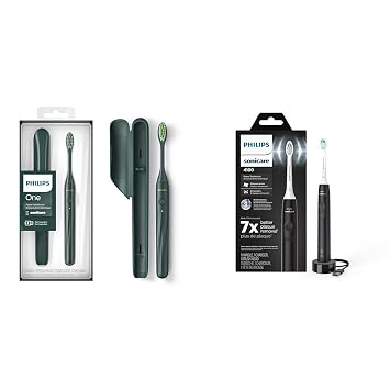 Philips Sonicare One by Sonicare Rechargeable Toothbrush, Sage, HY1200/28 & 4100 Power Toothbrush, Rechargeable Electric Toothbrush with Pressure Sensor, Black