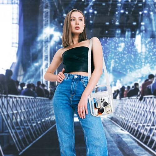 Image of VOROLO Clear Crossbody Bag Stadium Approved See Through Purse Handbag,Small See Through Purse Handbag with Adjustable Shoulder Strap for Sports Beige
