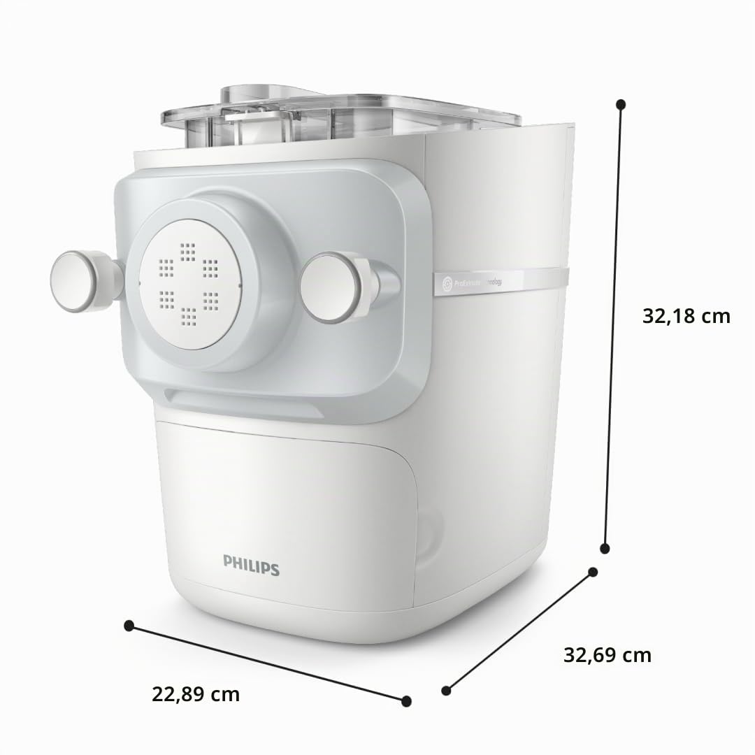 Philips 7000 Series Pasta Maker, ProExtrude Technology 150W, 8 discos, hasta 8 porciones, aplicación NutriU, blanco, (HR2660/03)