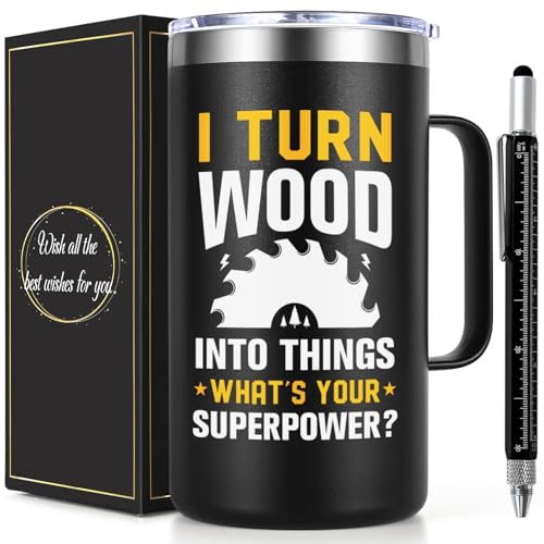 Lifecapido Woodworking Gifts for Men, I Turn Wood into Things 20 Oz Insulated Coffee Mug...