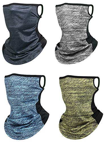 Cymax 4pcs Bandanas Pendientes Hombres Mujeres Cuello Calentador Cara Cubierta Bufanda Diademas Echarpe Polaina Balaclava Máscara UV Residencia para Yoga Correr Senderismo Ciclismo