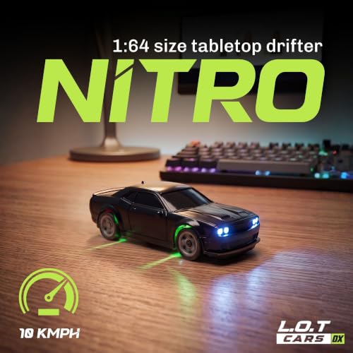 Image of Nitro Remote Control Car | 2.4Ghz, 1:64 Scale | Remote Control Car Toy, RC Drifting Car, RC Cars, Mini RC Drift Car, 2 Speed Modes, Multi LED Lights | Birthday Gift (Tarmac Jet Black)