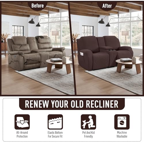 TAOCOCO-Recliner-Loveseat-Cover-with-Middle-Console-Sofa-slipcover-Stretch-Reclining-Sofa-Covers-for-2-Seat-Reclining-Couch-Jacquard-Pattern-Soft-Loveseat-Slipcover-Furniture-Protector-Dark-Coffee TAOCOCO Recliner Loveseat Cover with Middle Console Sofa slipcover Stretch Reclining Sofa Covers for 2 Seat Reclining Couch Jacquard Pattern Soft Loveseat Slipcover Furniture Protector Dark Coffee