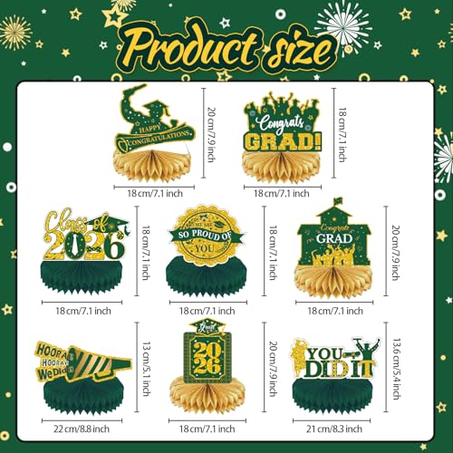 Image of 2026 Graduation Party Decorations - 8 Pcs Green Gold Class of 2026 Graduation Table Centerpieces for Tables Congratulate for 2026 Congrats Grad Party Supplies