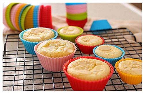 Reusable Silicone Cupcake Baking Cups 24 Pack, 2.75 Inch Silicone Baking Cups, Reusable & Non-Stick Muffin Cupcake Liners For Party Halloween Christmas,6 Rainbow Colors (Pack Of 24,Multicolor) #TOP3