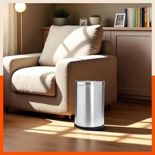 Image of Bathla Stainless Steel Open Dustbin for Home, Office & Kitchen - 8 Litres | Open Top Garbage Bin for Dry Waste, Paper & Recycling | Durable, Rust-Resistant & Space-Saving Trash Can