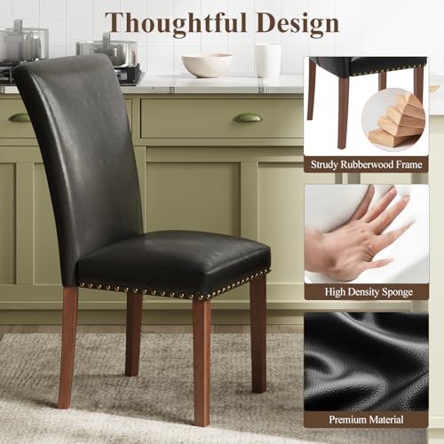 Image of Farmhouse Dining Chairs Set of 4, High Back with Wooden Legs and Nailhead Trim, Modern Fabric Dining Room Chair for Kitchen /Restaurant