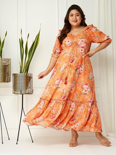 Image of Miss Chase A+ Women's Floral Wrap Chiffon Maxi Dress with Flutter Sleeves Frilled Hem