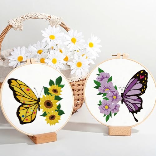 ORIGACH 4 Pack Flowers and Butterfly Embroidery Kits for Beginners DIY Starter Embroidery Kit with Floral and Butterfly Patterns and Instructions for Adults Women Crafting - Image 4