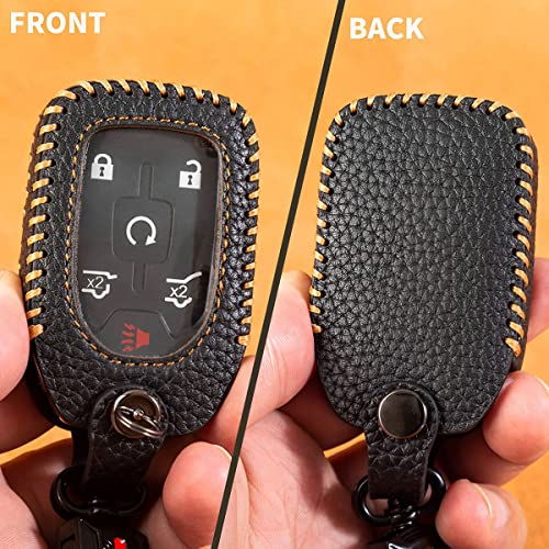 Yonufi For Chevy Key Fob Cover With Keychain Leather Car Smart Key Case Protector Holder Compatible Chevrolet Silverado Suburban Tahoe Gmc Sierra 1500 2500 3500 Canyon Yukon Acadia Terrain 2019-2022 #TOP2