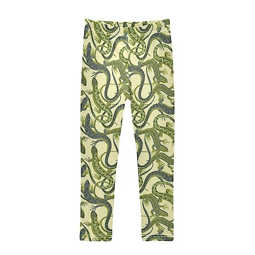 Green Lizard Chameleon Pattern Girls Leggings Dance Running Workout Yoga Pants