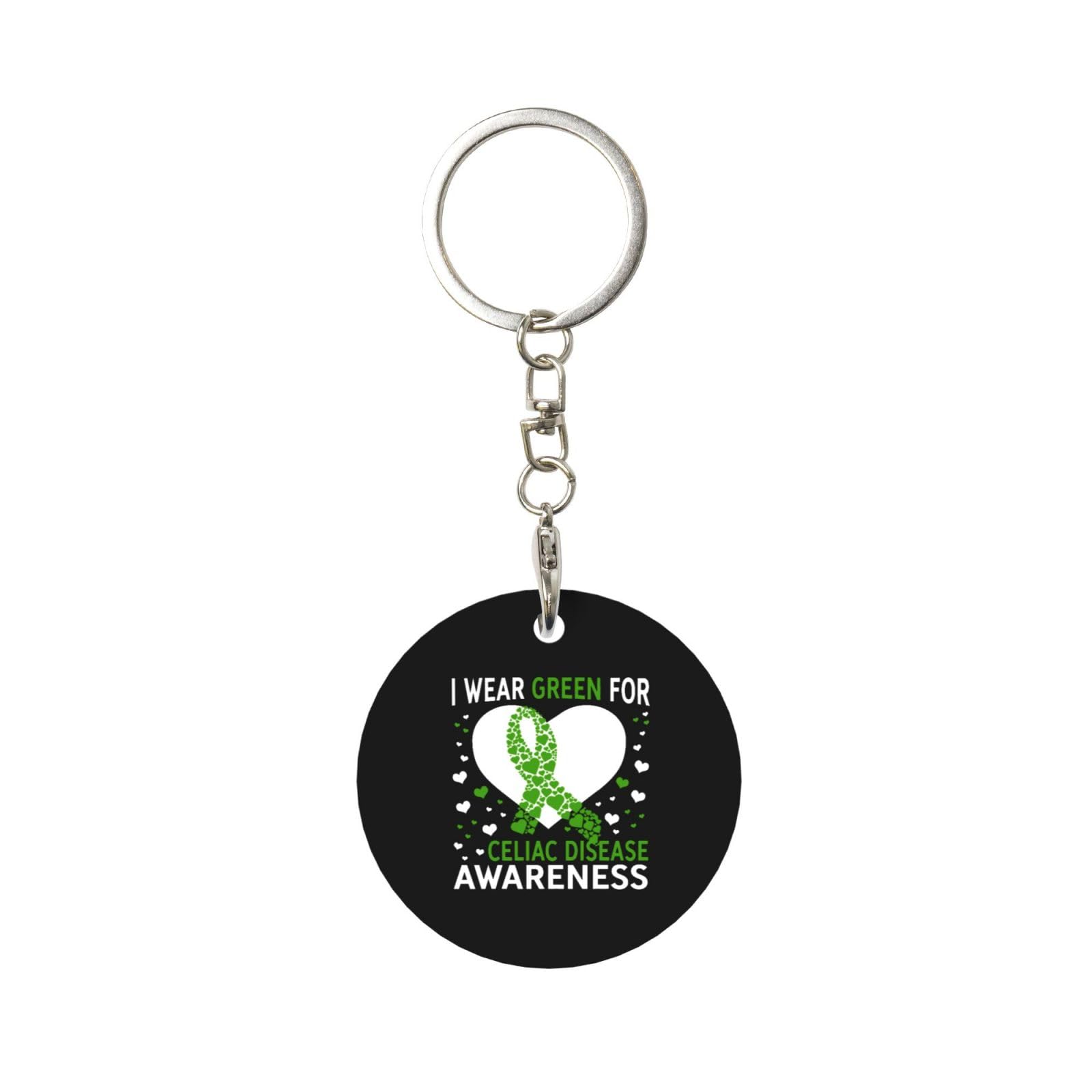 Cyanlit Unisex White Celiac Disease Awareness Keychain Charms Round Metal Keychains With Key Ring Clips Key