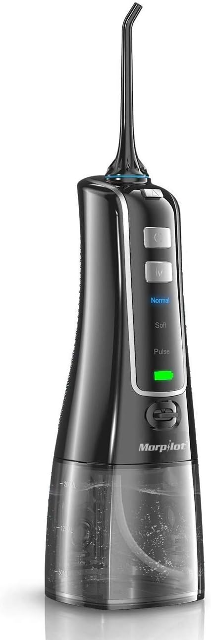 morpilot Water Flosser for Teeth, 300ml Water Tank 3 Modes with 5 Tips Cordless Portable Dental Oral Irrigator IPX7 Waterproof USB Rechargeable FDA Approved Water Dental Flossers for Travel