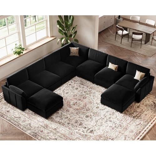 Belffin Oversized Sectional Couch with Movable Ottoman,Modern 137.8" 9-Seater Modular Sectional Sofa,Convertible Velvet U Shaped Sectional Couches for