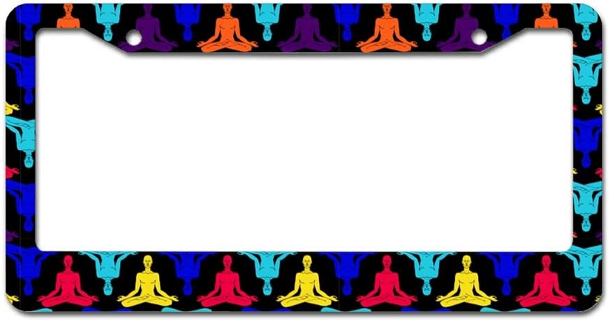 Buddhism Yoga License plate frame Handmade Waterproof License Plate Cover Stainless Metal Plate Holder Novelty License Plate Tag Sign Car Exterior Accessories Gift for Women Men white 16x31cm