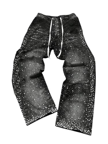 SOLY HUX Men's Baggy Sweatpants Y2k Sparkly Printed Drawstring Elastic Waist Pants Hip Hop Streetwear