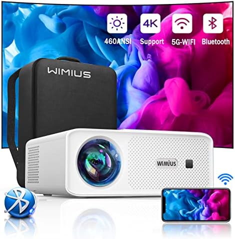 5G WiFi Bluetooth Projector, WiMiUS W7 Newest Native 1080P Projector 4K Supported,460 ANSI Lumens,Portable,4P/4D Keystone,Zoom,300"Display,Outdoor Movie Projector Compatible with TV Stick/Phone/Laptop