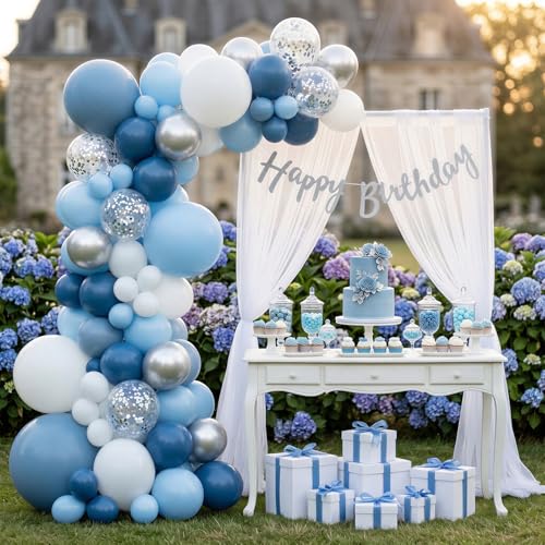 Image of RUBFAC 135pcs Dusty Blue Balloons, Boho Neutral Blue Latex Balloon Different Sizes 18 12 10 5 Inch for Garland Arch Birthday Wedding Engagements Anniversary Baby Shower Party Supplies