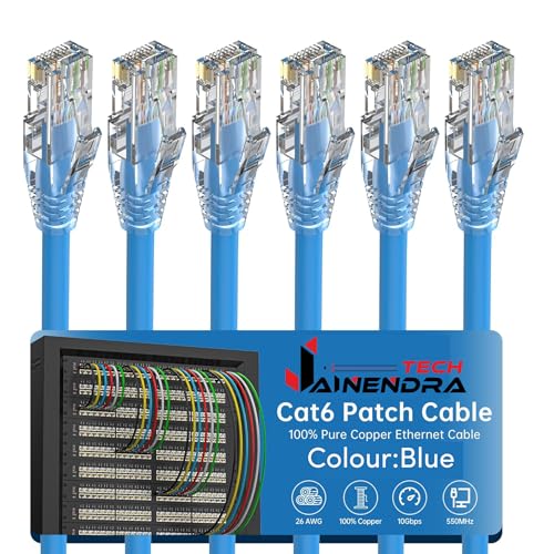 Image of Cat6 Patch Cables 20ft Slim Ethernet Cable Pure Copper, 550MHz 10G, Flexible Cat6A LAN Cable for Patch Panels, Blue - 6 Pack