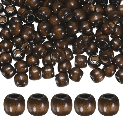 M METERXITY 150-Pack Natural Wood Beads 11x12mm Dark Brown Round Loose Spacer Beads Wooden Craft Smooth Ball Large Hole with 5mm for DIY Crafts/Bracelet/Necklace