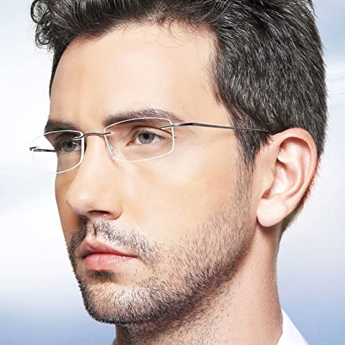 ESAVIA Titanium Rimless Reading Glasses 2.50 for Men Women Super Light Rectangular Silver Computer Readers - Blue Light Blocking