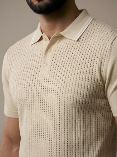 Image of GRECIILOOKS Polo T Shirt for Men | Knitted Block Collar Neck T-Shirt | Smart Casual Striped Design | Premium Mens T Shirts | Office Wear, Travel & Everyday Styling