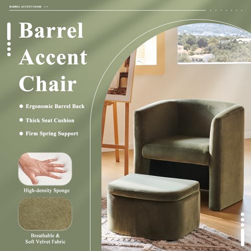 Modern Green Velvet Accent Chair with Ottoman for Bedroom/Reading Spaces