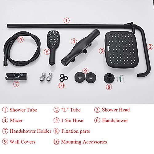 Robinet de douche thermostatique noir et chromé avec tête de douche haute performance - 6