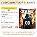Custom with Name Kids Blankets for Boys - 50x40 Inches Small Blanket for Soccer Lovers - Soft, Cozy & Plush Flannel Throw for Couch, Sofa - Black Soccer Themed Stuff Gifts for All Seasons