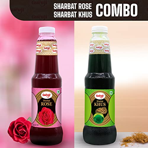 Image of SHREE Guruji Rose Sharbat & Khus Sharbat Combo Pack Sizzling Beverage Instant Refreshing Syrup Drink For Summer (1 Litre), Liquid