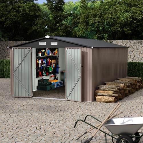 Outdoor Metal Sheds 10x14, Outdoor Storage Shed MetalGarden Tool Shed for Backyard, Metal Utility Sheds Buildings with Air Vent