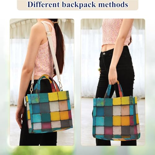 Bolso tote de pana para mujer con diseño colorido en bloques - Bolso cruzado grande y elegante de pana para uso diario miniatura 2