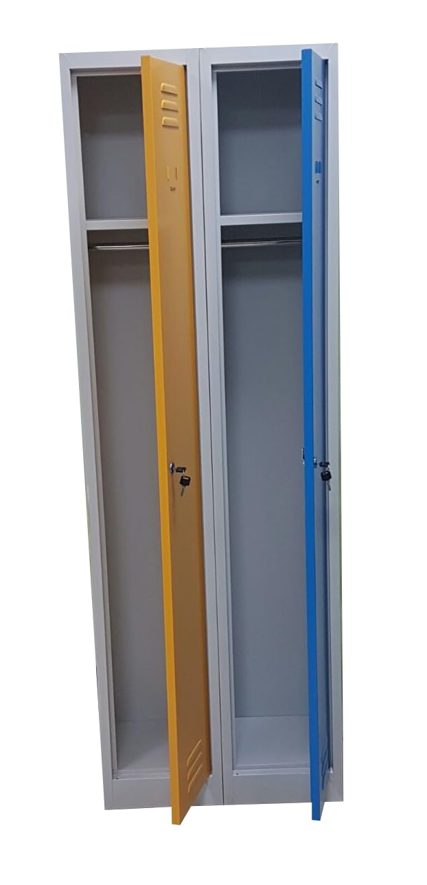 Armadietto spogliatoio in metallo con sistema di aggancio A 2 POSTI, con ante colorate, dim.cm.60x30x180h (ARANCIONE)