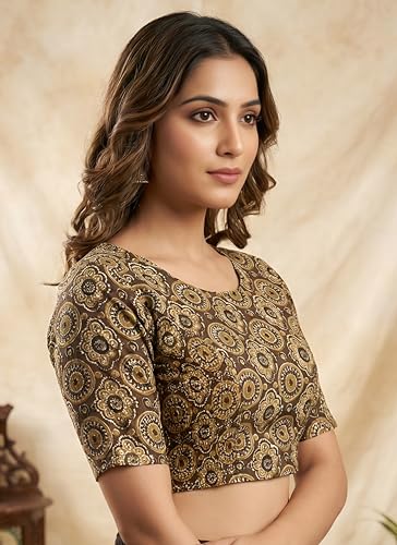 Image of Yash Gallery Women's Ethnic Printed Cotton Crop Blouse Top with Both Side Bobbin Elastic | Traditional Short Sleeve Ajrakh Patterned Boho Ethnic Wear | Casual & Festive Fashion Blouse for Women