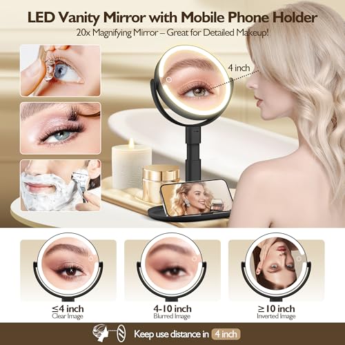 MOMOKUBA Makeup Mirror with Light, 30X Magnifying & Height Adjustable, Magnifying Mirror with Light 3 Lighting Modes and Stepless Dimming, Vanity Mirrors for Bathroom, Birthday Gift for Women, Black - Cosy Home Interiors MOMOKUBA Makeup Mirror with Light, 30X Magnifying & Height Adjustable, Magnifying Mirror with Light 3 Lighting Modes and Stepless Dimming, Vanity Mirrors for Bathroom, Birthday Gift for Women, Black - Image 2
