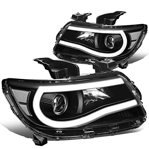 Pair LED DRL U-Strip Black Housing Clear Corner Projector Headlight Head Lamps Compatible with Chevy Colorado 15-20